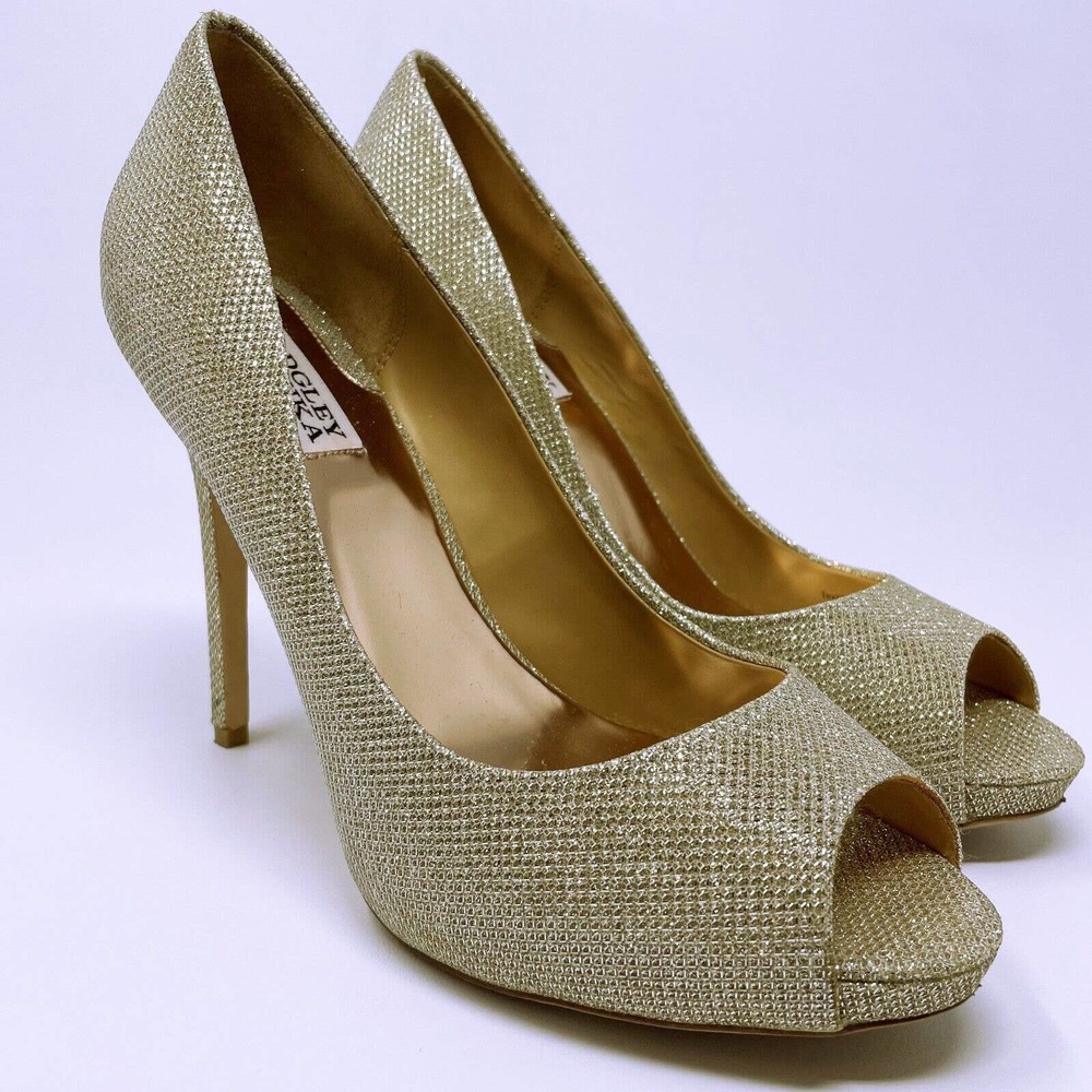 Badgley Mischka Humbie Pumps Size 9 Womens Gold Metallic Peep Toe Platform